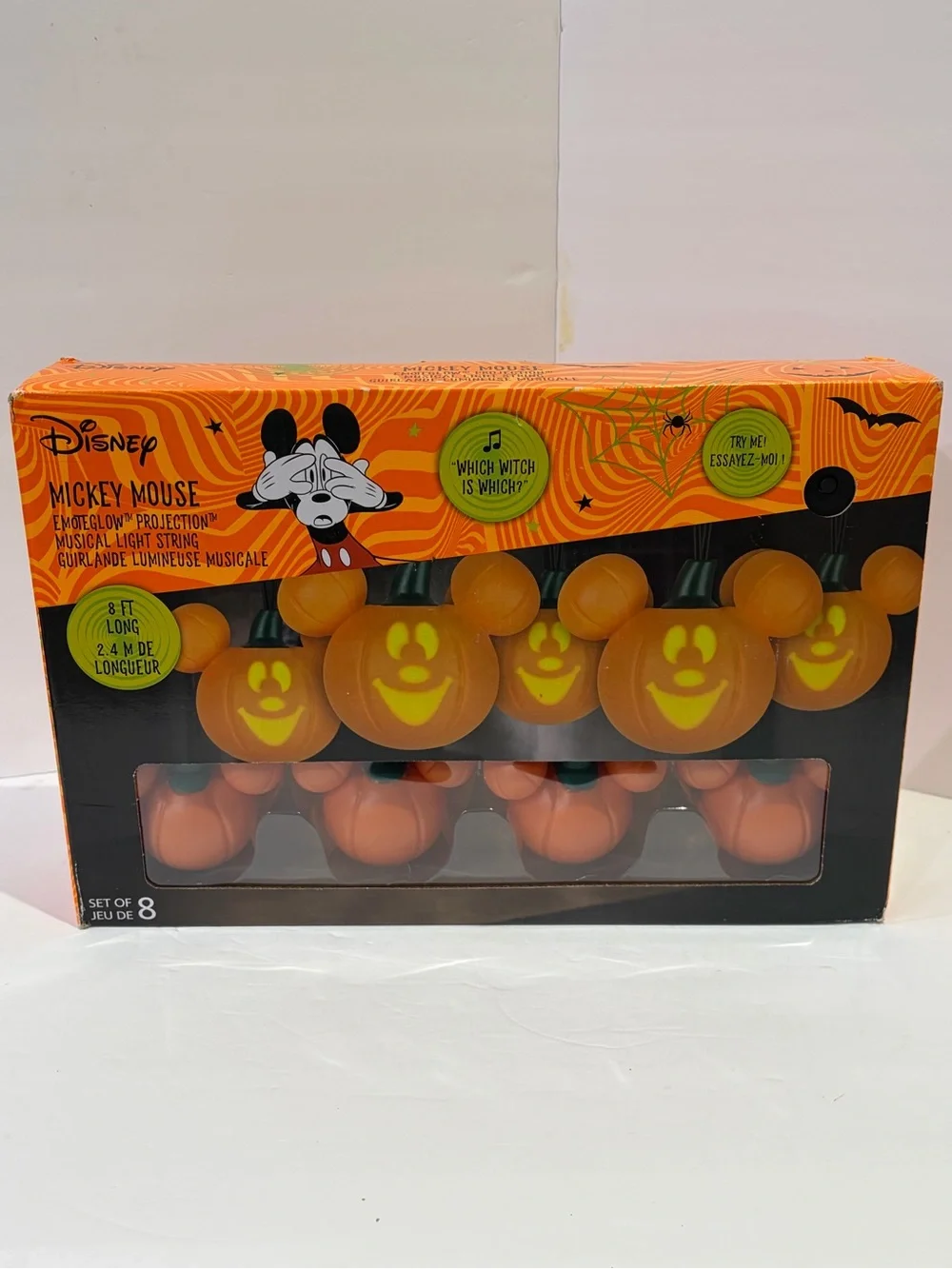 Disney Mickey Mouse Pumpkin Face EmoteGlow String Lights with Music NIB